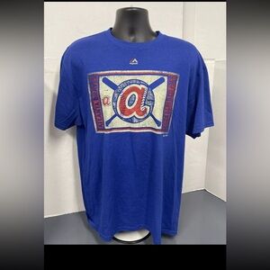 Vintage LOGO Atlanta Braves BLUE Majestic T-Shirt Size XL Established 1966